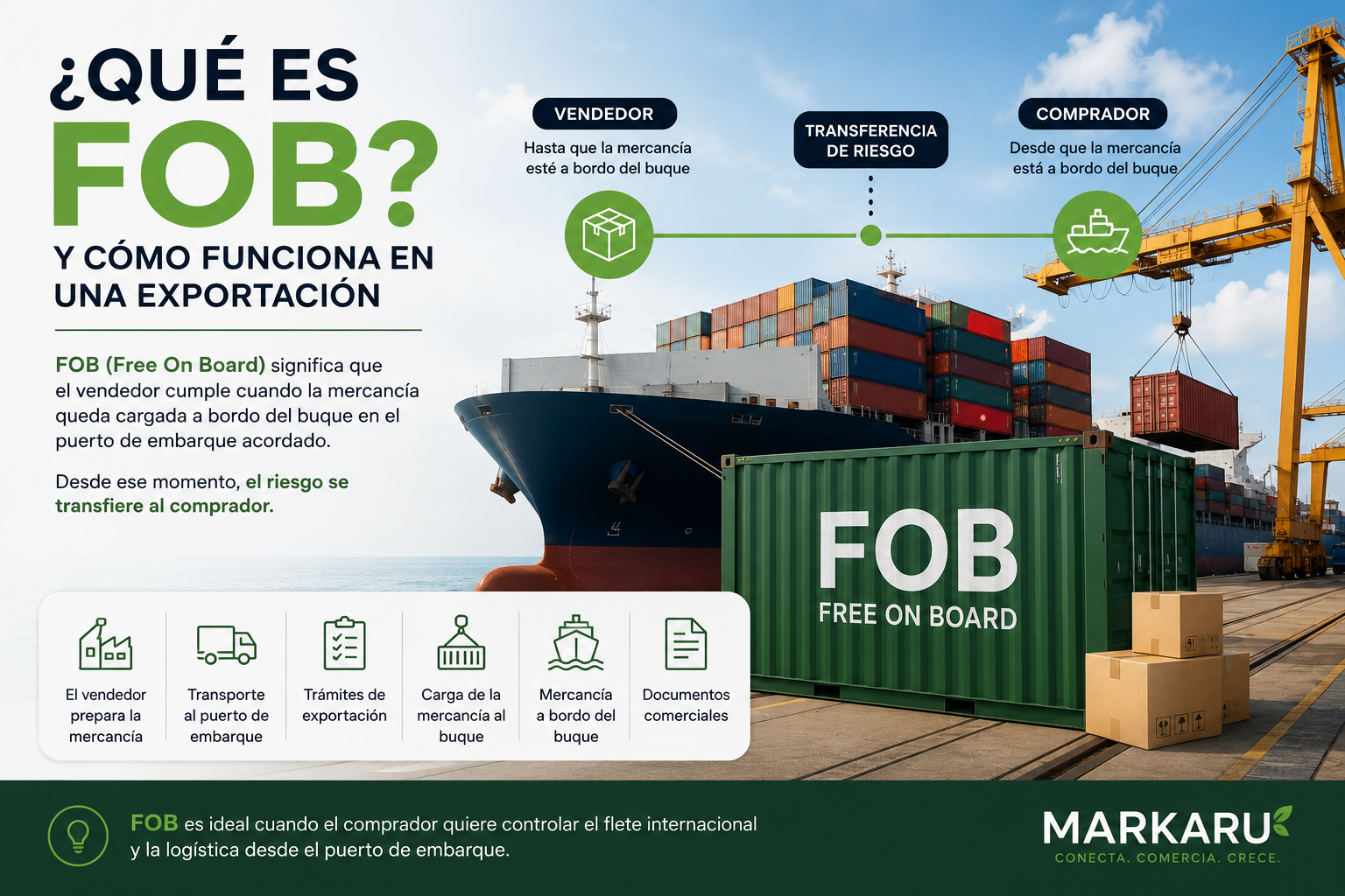 ¿Qué es FOB y cómo funciona en una exportación?